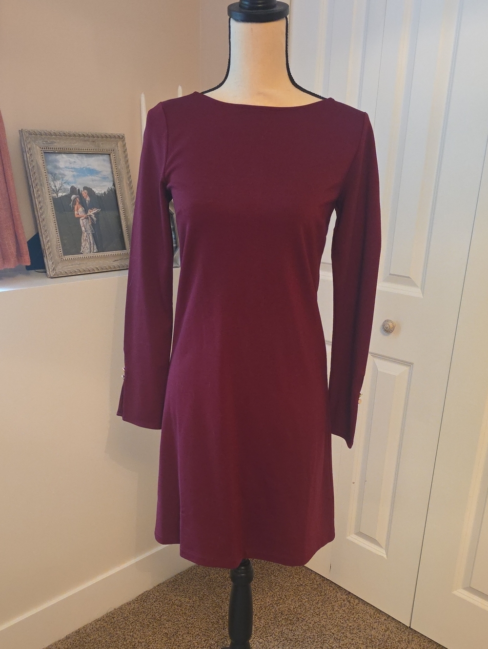 Ann Taylor Maroon Long-Sleeve Shift Dress